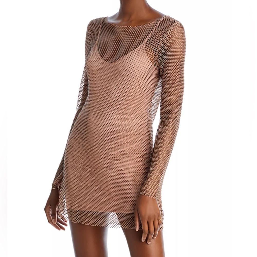 NWT Sheer Mesh Metallic Embellished Beaded Studded Sequin Bell 2pc Mini Dress L